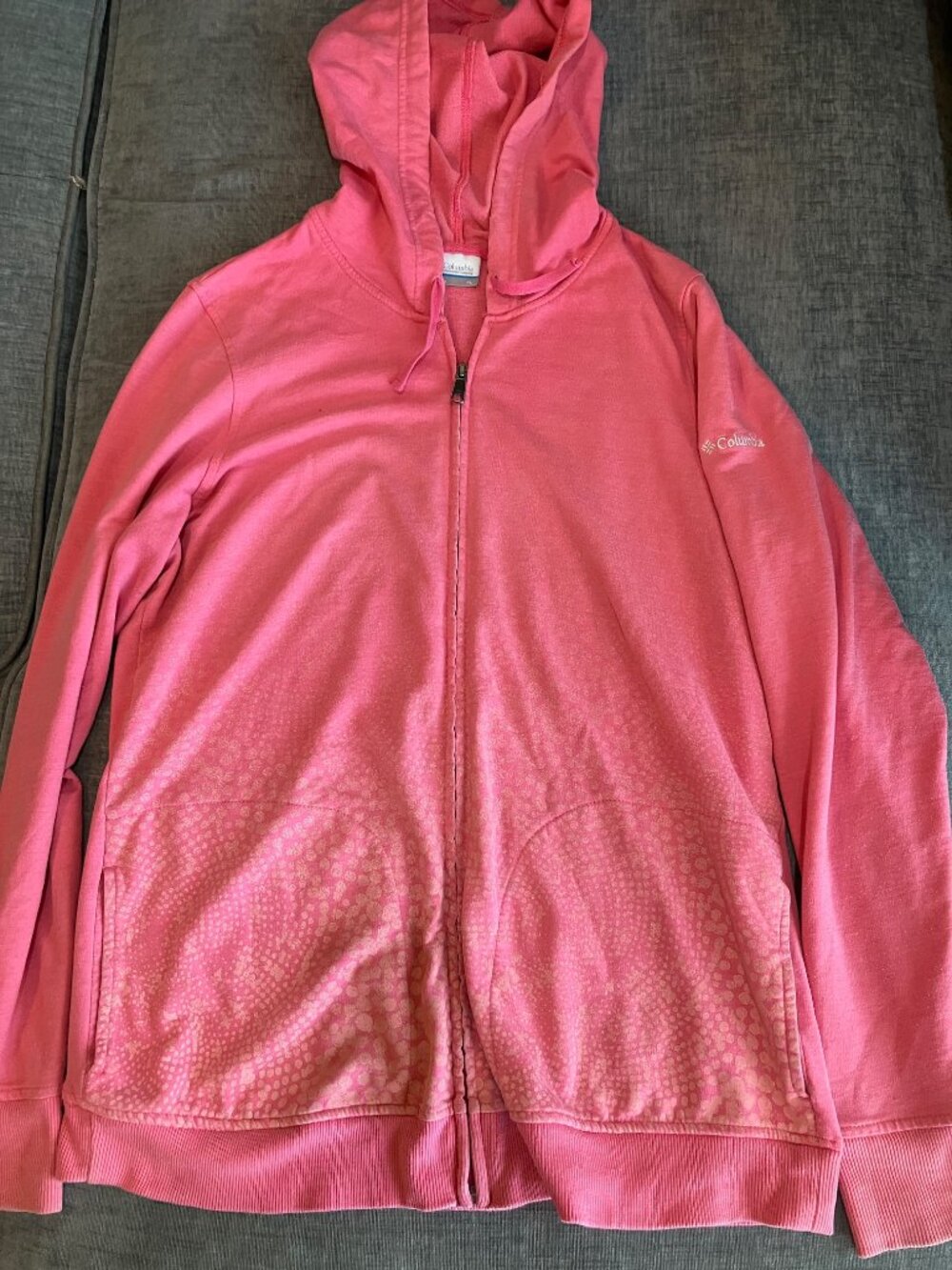 Columbia Womens XL Pink Full Zip Hoodie Jacket Tonal Print Pockets Outdoor